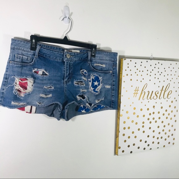 lei Pants - LEI Distressed Patriotic Shorts